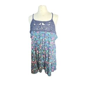 Torrid Floral Crochet Babydoll Tank Top Women's Size 5 Blue Pink Green